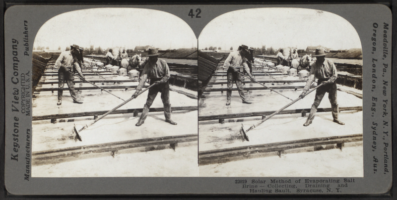 The "solar method" of evaporating salt brine, practiced in Syracuse, New York.