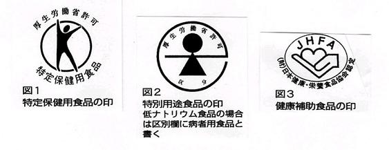 特定保健食品の印、特定用途食品の印、健康補助食品の印